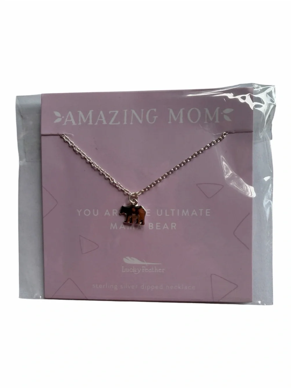 Lucky Feather Amazing Mom Mama Bear Sterling Silver Dipped Necklace NWT Gift